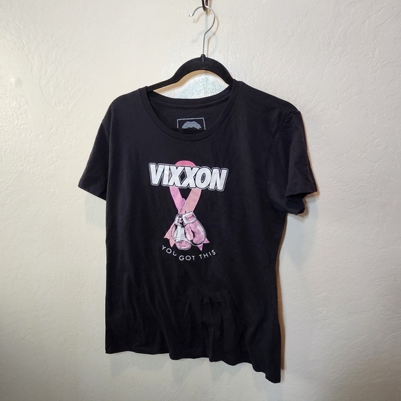 Tops - Vixxon Black T-Shirt with Pink Ribbon Design